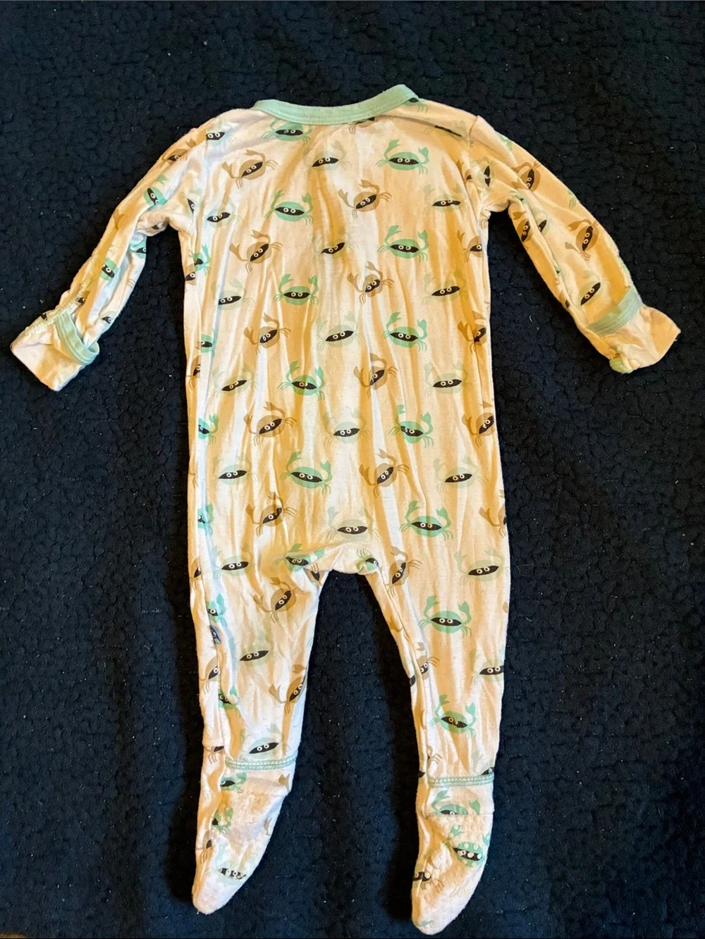 Kickee Pants white Footie with Mint Trim and Black Print